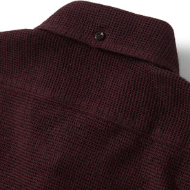 material shot of the back collar on The Jack in Burgundy Jaspe Waffle, Wovens by Taylor Stitch