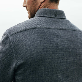 fit model showing the back of The Jack in Coal Jaspe Waffle, Wovens by Taylor Stitch