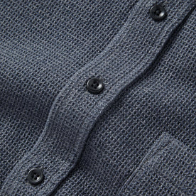 material shot of the buttons on The Jack in Coal Jaspe Waffle, Wovens by Taylor Stitch