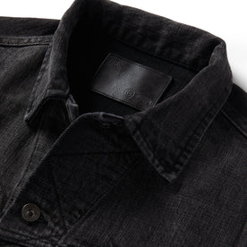 material shot of the collar on The Long Haul Jacket in Black 3-Month Wash Selvage, Outerwear by Taylor Stitch