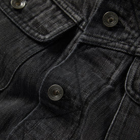 material shot of the buttons on The Long Haul Jacket in Black 3-Month Wash Selvage, Outerwear by Taylor Stitch