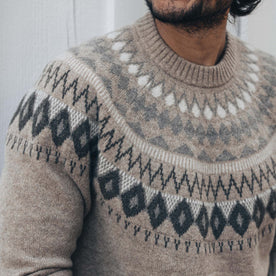 fit model showing off details on The Magnus Sweater in Natural, Knits by Taylor Stitch