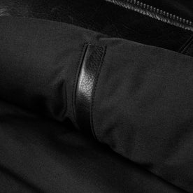 material shot of the inner pocket of The Moto Jacket in Black Steerhide, Outerwear by Taylor Stitch