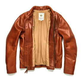 flatlay of open The Moto Jacket in Whiskey Steerhide, Outerwear by Taylor Stitch