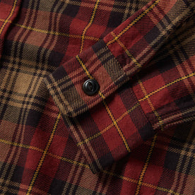 material shot of the cuff on The Moto Utility Shirt in Cardinal Plaid, Wovens by Taylor Stitch