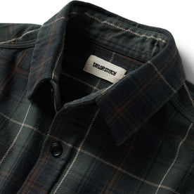 material shot of the collar on The Moto Utility Shirt in Shale Plaid, Wovens by Taylor Stitch