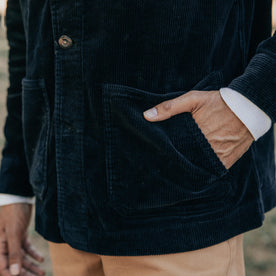 fit model showing off pocket detailing on The Ojai Jacket in Coal Cord, Outerwear by Taylor Stitch