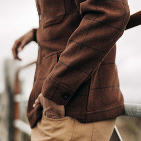 fit model showing the side of The Ojai Jacket in Ginger Check Wool, Outerwear by Taylor Stitch