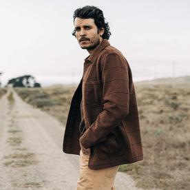 fit model wearing The Ojai Jacket in Ginger Check Wool, Outerwear by Taylor Stitch