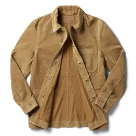 flatlay of The Ojai Jacket in Cognac Suede open, Outerwear by Taylor Stitch