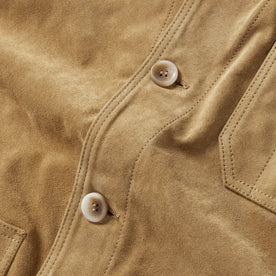 material shot of the buttons on The Ojai Jacket in Cognac Suede, Outerwear by Taylor Stitch