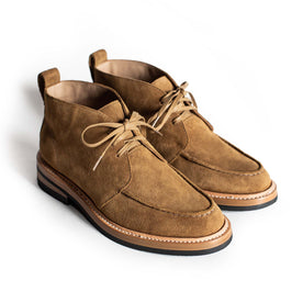 material shot of the front of The Rambler Chukka in Mushroom Suede, Footwear by Taylor Stitch