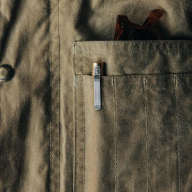 material shot of The Pen in Brass in a pocket, Accessories by Taylor Stitch