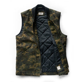 flatlay of The Workhorse Vest in Camo Boss Duck open, Outerwear by Taylor Stitch