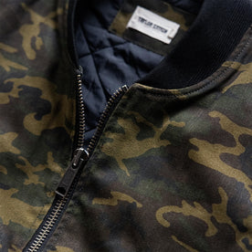 material shot of the collar on The Workhorse Vest in Camo Boss Duck, Outerwear by Taylor Stitch