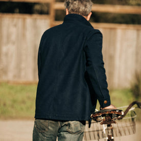 our fit model wearing The Ojai Jacket in Navy Boiled Wool, Outerwear by Taylor Stitch