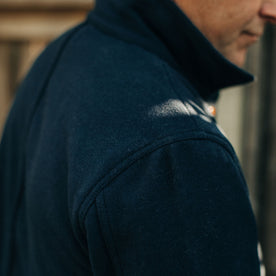 our fit model wearing The Ojai Jacket in Navy Boiled Wool, Outerwear by Taylor Stitch