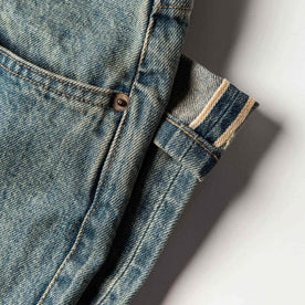 material shot of The Democratic Jean in 24-Month Wash Japanese Selvage—selvage detail closeup, Denim by Taylor Stitch