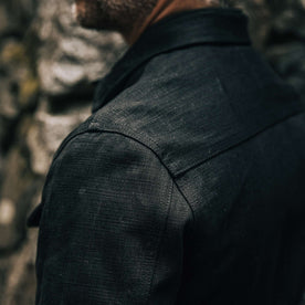 our fit model wearing The Long Haul Jacket in Black Selvage, Outerwear by Taylor Stitch