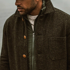 our fit model wearing The Ojai Jacket in Shetland Moss, Outerwear by Taylor Stitch