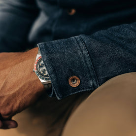 The Long Haul Jacket in Indigo Boss Duck—cropped shot of wrist, Outerwear by Taylor Stitch