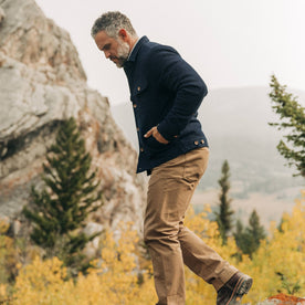 The Long Haul Jacket in Indigo Sashiko—walking left, Outerwear by Taylor Stitch