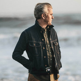 Our fit model wearing The Long Haul Jacket in Organic '68 Selvage., Outerwear by Taylor Stitch