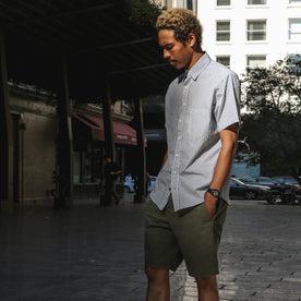 The Short Sleeve California in Navy Stripe Poplin - featured image