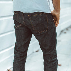 A back shot of the denim jeans, Denim by Taylor Stitch