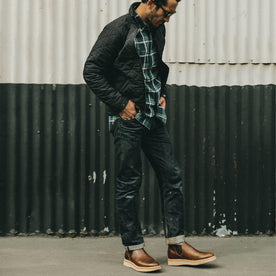 Our fit model wearing the Ranch Low in Whiskey., Footwear by Taylor Stitch