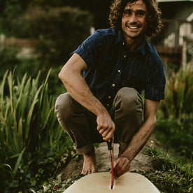 The Short Sleeve California in Navy Slub Stripe - featured image