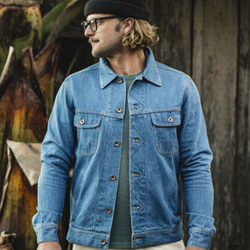 Our fit model wearing The Long Haul Jacket in '68 24 Month Wash., Outerwear by Taylor Stitch