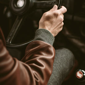 The cuff of the Presidio jacket worn by the fit model, Outerwear by Taylor Stitch