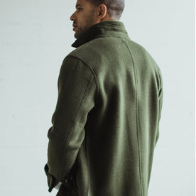 Our fit model wearing The Ojai Jacket in Olive Wool, Outerwear by Taylor Stitch