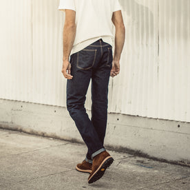 Our fit model wearing The Democratic Jean in Linen Denim., Denim by Taylor Stitch