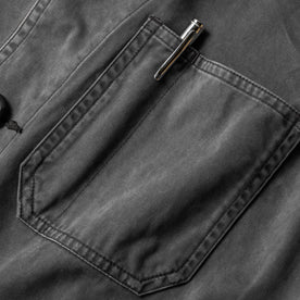 material shot of the pen slot on The Ojai Jacket in Washed Charcoal, Outerwear by Taylor Stitch