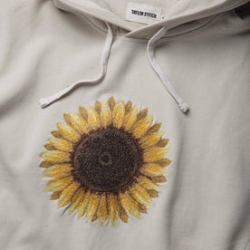 material shot of embroidery of The Fillmore Hoodie in Sunflower Embroidery, Knits by Taylor Stitch