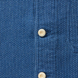 material shot of the buttons on The Ojai Jacket in Washed Indigo Sashiko, Outerwear by Taylor Stitch