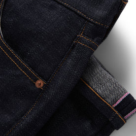 material shot of selvage cuffs on The Slim Jean in Kuroki Welterweight Slub, Bottoms by Taylor Stitch