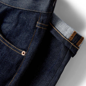 material shot of the pocket and cuff on The Democratic Jean in Cone Mills Cordura Denim, Bottoms by Taylor Stitch